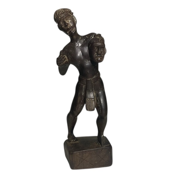 Carved Headhunter Sculpture Wooden Tribal Warrior 8”
